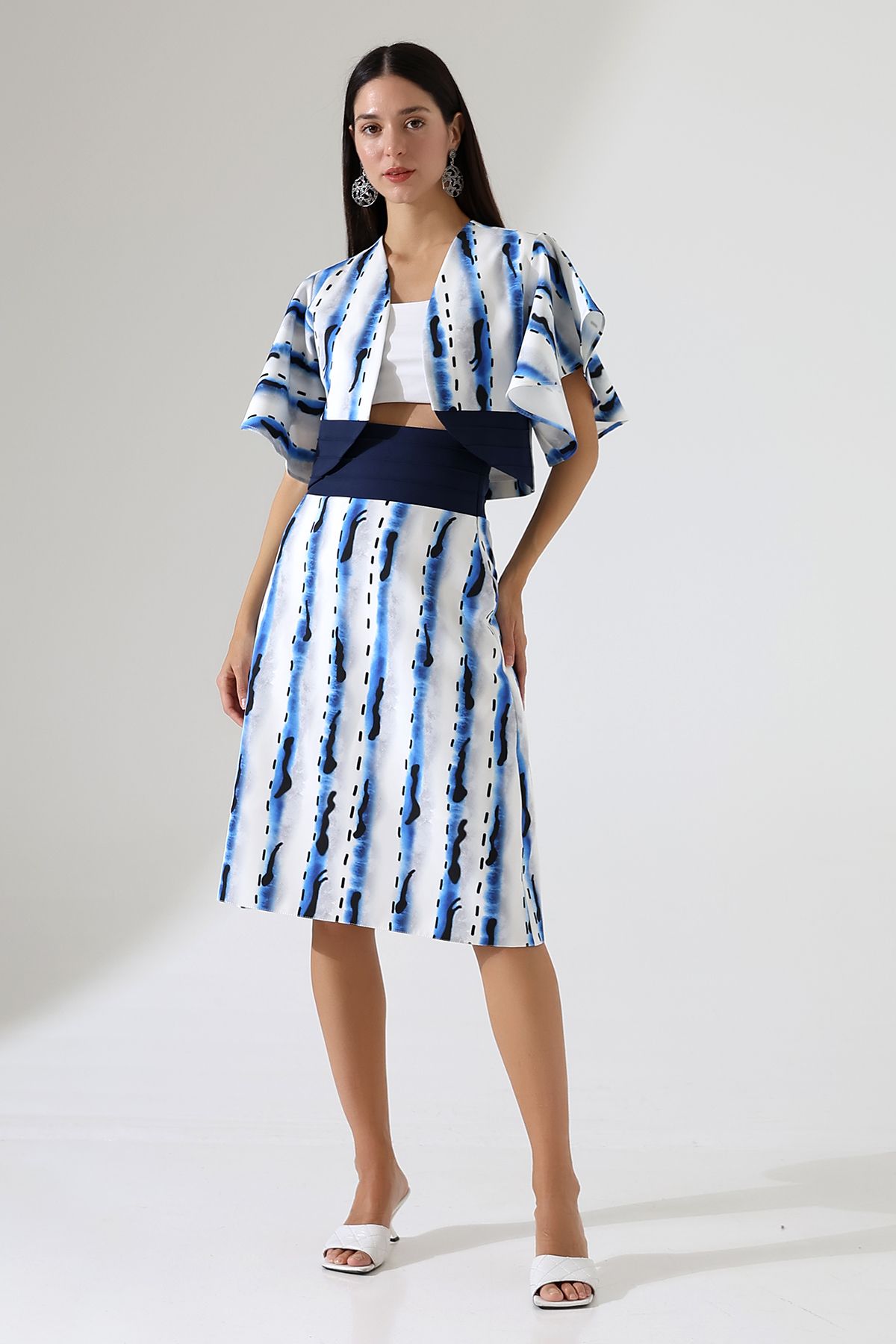 2 piece dress blue and white