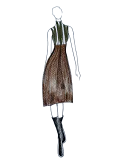 Dessin d'une robe marron façon écorce