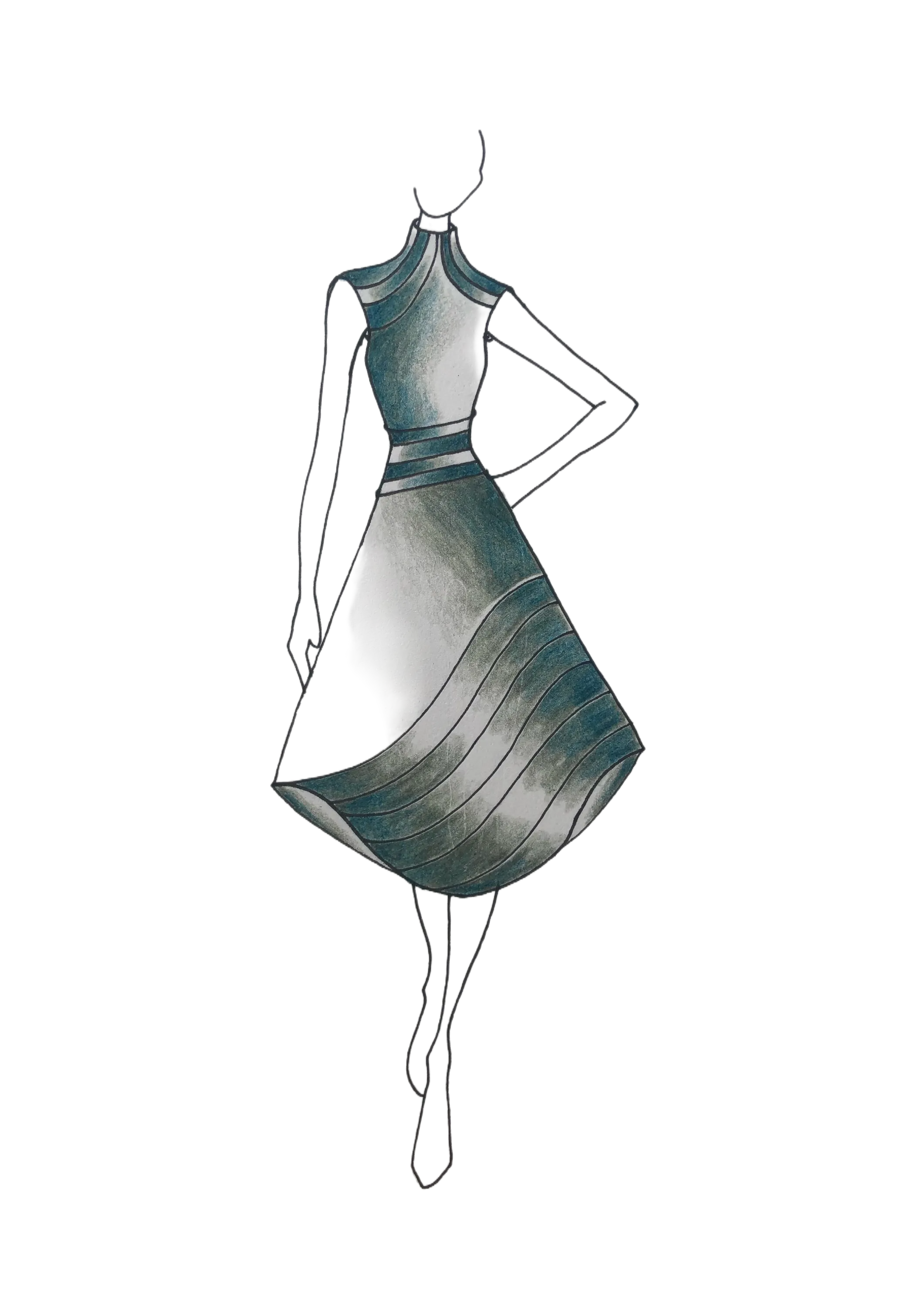 Dessin d'une robe aux couleurs du ciel nuageux